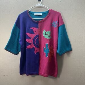 Vintage 80s Southwestern Aztec Cowgirl Rodeo Womens Sweater Top‎ Magnolia SZ L